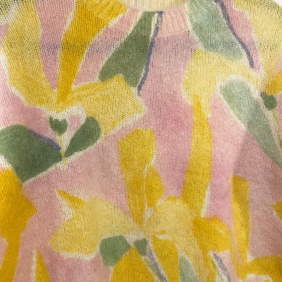 EUC Sezane Bahia Floral Wool Mohair Oversized Sweater Pink Yellow XXS-XS fit - Picture 5 of 7